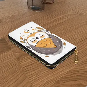 Custom image Casual Vintage Leather Long Clutch <b>Wallet</b> Short Length <b>Zipper</b> Closure RFID Feature Geometric Logo Pattern Genuine Cowhide Lining - Product Image 2