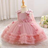 Gaun Formal Tanpa Lengan untuk Bayi Perempuan Usia Baru Lahir, Panjang Selutut, Berbahan Mesh dengan Hiasan Pita, untuk Pertunjukan Piano Anak, Nyaman Dipakai