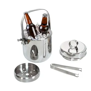 Bucket Sliver Champagne Double-walled Stainless Steel Use Metal Modern Material with Lid for Bar Party Insulated Wine Cooler Ice