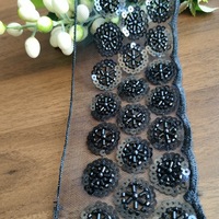 8,5cm Schwarzes Netz-Paillettenband, Blumenmuster Runde Perlen Pailletten Stickerei Spitzenband für Abendkleider, Ballkleider & Röcke