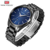 Montre-bracelet pour homme à cadran dégradé, avec double index, affichage de la date, aiguilles sabre et bracelet à maillons métalliques, style habillé
