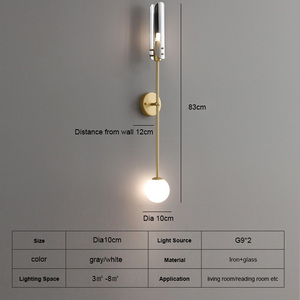 Gold Wall <b>Sconce</b> Set of 2 with White Globe Glass Shades Modern Mid Century Wall <b>Light</b> Fixtures Brushed Brass Wall Lamp for Home - Product Image 6