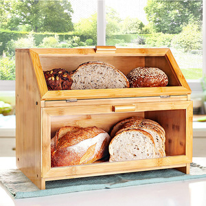 Caja de pan de bambú de doble capa para almacenamiento en la cocina, para organizar el pan fresco y los productos horneados - Product Image 4