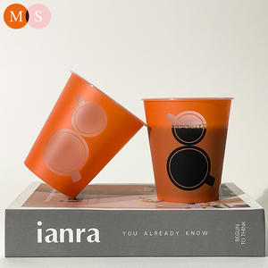Gobelets en plastique évidés personnalisés jetables Orange PP tasse Film autocollant intérieur 360ml Boba thé tasses à café réutilisables avec <span class=keywords><strong>couvercle</strong></span> - Product Image 2