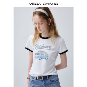 Camiseta de Manga Corta VEGA CHANG Blanca y Negra para <span class=keywords><strong>Mujer</strong></span>, con Estampado de Autocaravana, Cuello Redondo, Corte Ajustado, Informal, de Algodón - Product Image 2