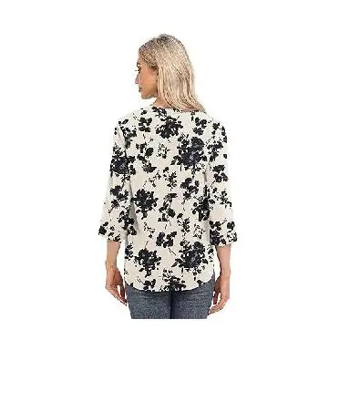 Women's blouse Casual chiffon blouse seven-point sleeve V-neck tunic blouse loose shirt