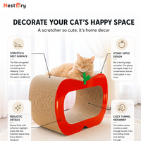 Griffoir pour chat en carton ondulé en forme de pomme avec décor de feuille verte, grand entrée creuse, lit de repos pour chat à double usage, nid pour aiguiser les griffes