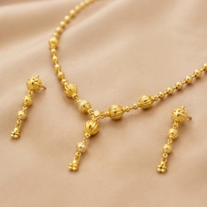 22K Gold Elegant Necklace <b>Set</b> for Women Traditional Lightweight Designer Jewelry with Matching Earrings Gift - Product Image 3