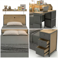 Lit Moderne Minimaliste Extensible Multifonctionnel avec Panneau de Rangement, Étagères et Tiroirs, Bureau d'Étude Compact pour Chambre à Coucher, en Métal et Bois