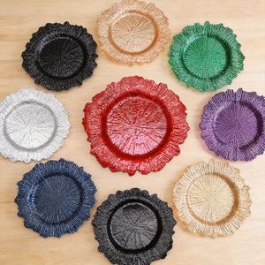 Assiettes de présentation en plastique bleu personnalisées, irrégulières, avec bordure or rose, pour mariage, fête, sous-assiettes, assiettes à apéritif - Product Image 1