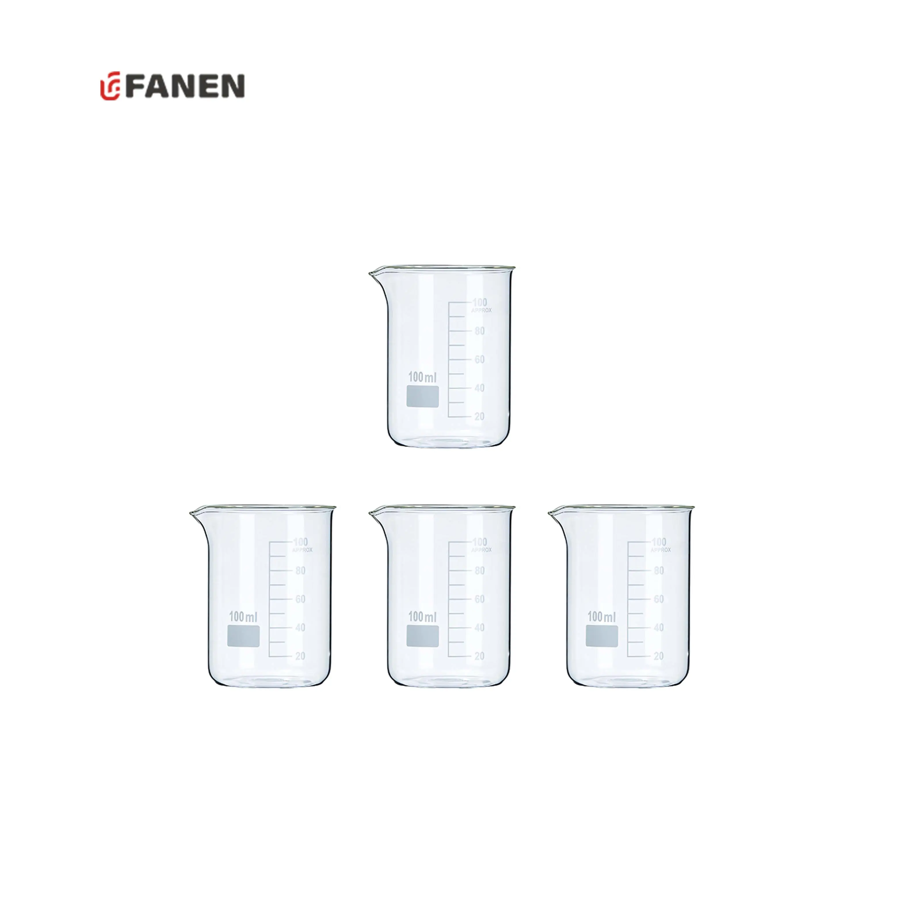 Fanen laboratorio uso 100ml 3.3 bicchieri di vetro ad alto Boro bicchieri scientifici utilizzati nel laboratorio di chimica