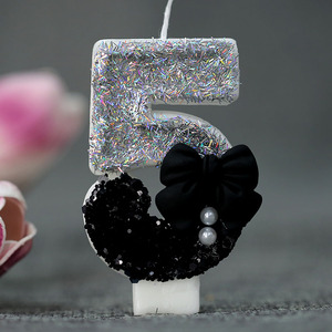 Vela de cumpleaños Pink 6th Velas, Gold Glitter Pink Number Velas con lazo de perlas, Cake Number <span class=keywords><strong>6</strong></span> Velas de cumpleaños - Product Image 4