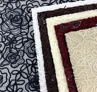 Tissu en dentelle brodée de sequins, tissu en tulle gaze chenille rose pour robe de mariée et cheongsam