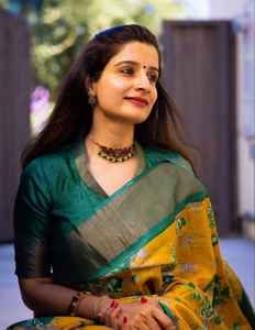 Qualité supérieure Lin Or Jari Bordure Impression Numérique Saree Moderne Bollywood Designer Style Exclusif Fantaisie pour la Fête - Product Image 1