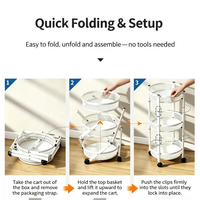 Chariot de rangement à roulettes pliable à 3 niveaux, facile à utiliser |   Organisateur en métal multi-usages avec roulettes verrouillables |   pour la maison, la cuisine, le bureau