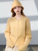 100% Reiner Kaschmir Umweltfreundliche Vintage Strickjacke für Damen Rundhals-Knopfleiste Reguläre Ärmel Gerippte Bündchen Weicher Warmer Winter-Pullover