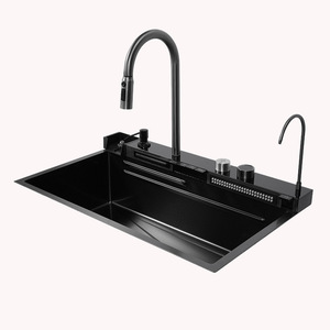 Robinet cascade en acier inoxydable nano noir épaissi avec évier de cuisine à grande rainure intégrée - Product Image 6