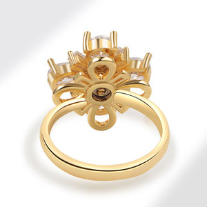 Anillo giratorio antiestrés con diseño floral, ajustable, con circonita de corte pera geométrico, chapado en oro sobre cobre, joyería para mujer - Product Image 4