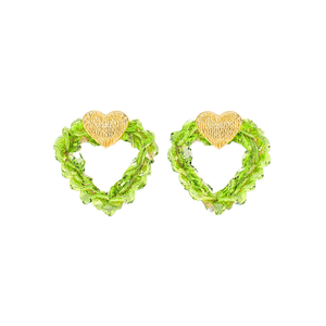 Boucles d'oreilles en forme de cœur à paillettes vertes avec acier inoxydable plaqué or pour femmes, bijoux tendance - Product Image 2