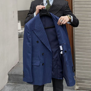 ชุดสูทกระดุมสองแถวลายทางสไตล์อังกฤษสำหรับสุภาพบุรุษชุดสูทธุรกิจสุดคลาสสิก2ชิ้น - Product Image 6