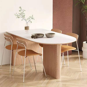 Mesa de Comedor Ovalada de Madera Maciza con Tapa Blanca, Diseño Moderno para el Hogar, Estructura Estable, Estilo Península - Product Image 5