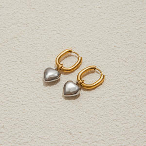 Nuevos Pendientes Colgantes de Corazón Bicolor Gruesos y Adorables, Clásicos y en Tendencia, con Baño de Oro de 18K, Accesorio de Moda para Aniversario de Mujer - Product Image 2
