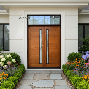 Puertas Frontales de Madera Insonorizadas y de Buena Privacidad para Casas, Acabado Exterior en Roble y Caoba, Puerta Doble de Madera Sólida - Product Image 1