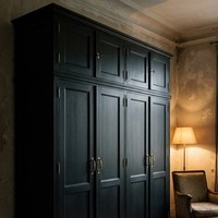 Armoire intégrée Prima Modern gris foncé avec barres de suspension, tiroirs et éclairage LED pour le rangement de la chambre