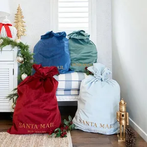 Wholesale Customize Monogram Large Capacity Solid Color Drawstring Soft Velvet Santa Sack