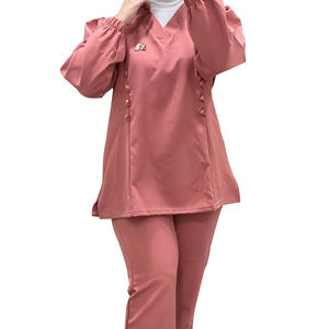 YHユニセックススタイリッシュなスカイブルーメディカルスクラブOEM看護スクラブスーツポリエステルレースシャツパンツ病院ストレッチドクターウェア - Product Image 3