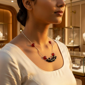 Women's Elegant <b>Beaded</b> <b>Necklace</b> with Red and Black Stones Gold Plated Silver Chain Strand Style Wedding Fashion Jewelry Gift - Product Image 3