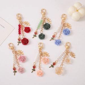 Colorful 3D Camellia Rose Flower KeyChain Alloy Metal Resin Flower Rose Keychain for Purse <b>Bag</b> Charm Car Key Pendant Accessories - Product Image 1