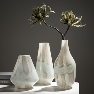 Jarrón de Vidrio de Color en Forma de Diamante Cónico Geométrico, Jarrón de Porcelana con Patrón Blanco Escarchado, Decoración, Jarrón para Flores Suaves - Product Image 1