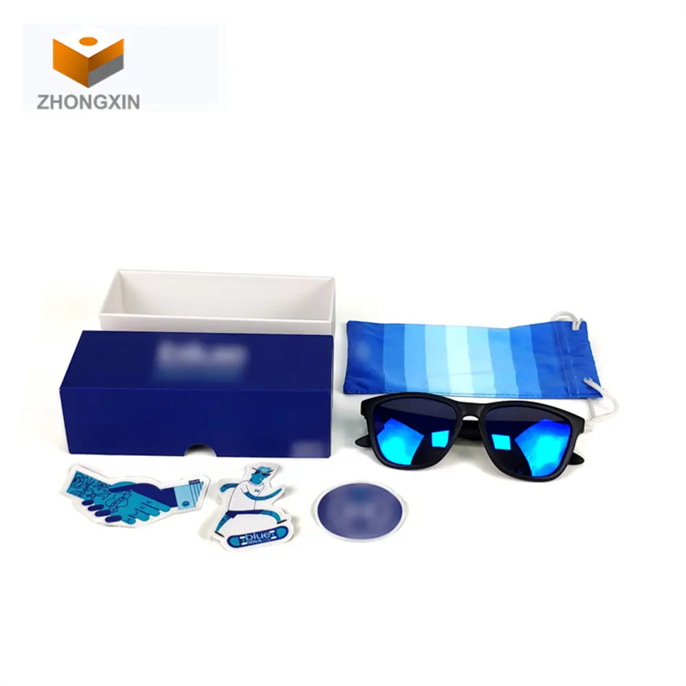 Customized Logo Printed Luxury Ski Swimming Goggles Hard Paper Cover Eyeglass Case Blue Box With Cloth Bag