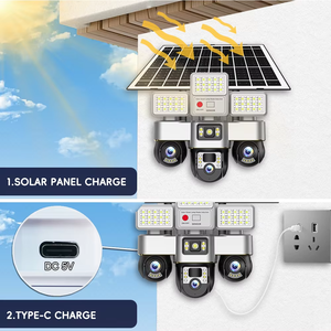 กล้องโซลาร์เซลล์ WiFi พร้อมไฟถนน LED 3 จุด PTZ ควบคุมระยะไกล โคมไฟรักษาความปลอดภัยบ้าน กล้องวงจรปิด IP ไร้สาย - Product Image 2
