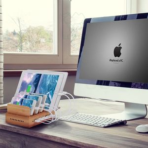 Organisateur d'appareils de stations de charge multiples en bois de bambou - Product Image 2