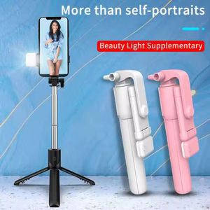 R1S Disparo Horizontal y Vertical Mini Selfie Stick portátil R1S con rotación de <span class=keywords><strong>360</strong></span> <span class=keywords><strong>grados</strong></span> Luz de relleno Trípode de soporte de teléfono plegable - Product Image 2