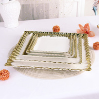 Assiettes et bols en porcelaine blanche de luxe avec bord doré, ensembles de vaisselle en céramique pour mariages