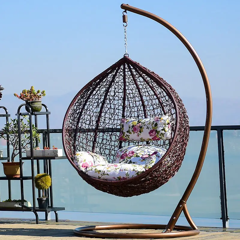 Wholesale Basket Steel Wicker Rattan Swing Seat Furniture Outdoor Patio Swing Chair Hanging Garden Swing Egg Chair With Stand