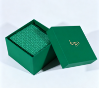 Ensemble de boîtes cadeaux et sacs en papier vert pailleté, gaufrées et laminées mat, à faible MOQ, avec logo personnalisé pour bijoux, montres, lunettes et cadeaux
