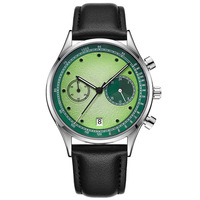 Montre à quartz pour homme, chronographe, cadran coloré, bracelet en cuir, 40 mm, analogique, lumineuse, résistante à l'eau 3 ATM, montre tendance