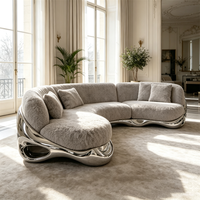 Canapé modulaire artistique en tissu Teddy avec base en FRP, design courbé, pour villa et hall d'hôtel
