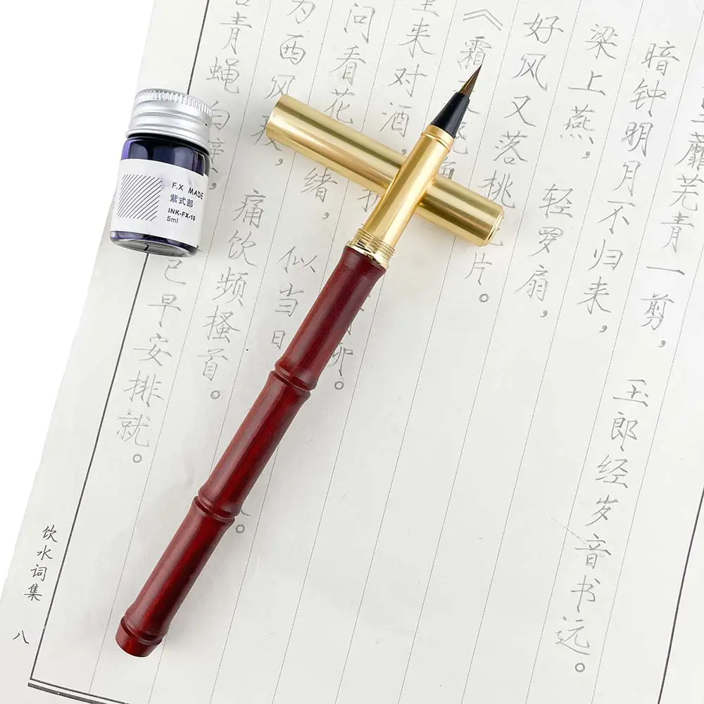 Pincel de caligrafía de sándalo rojo de lujo, Bolígrafos recargables, tinta china, bolígrafo de dibujo con logotipo