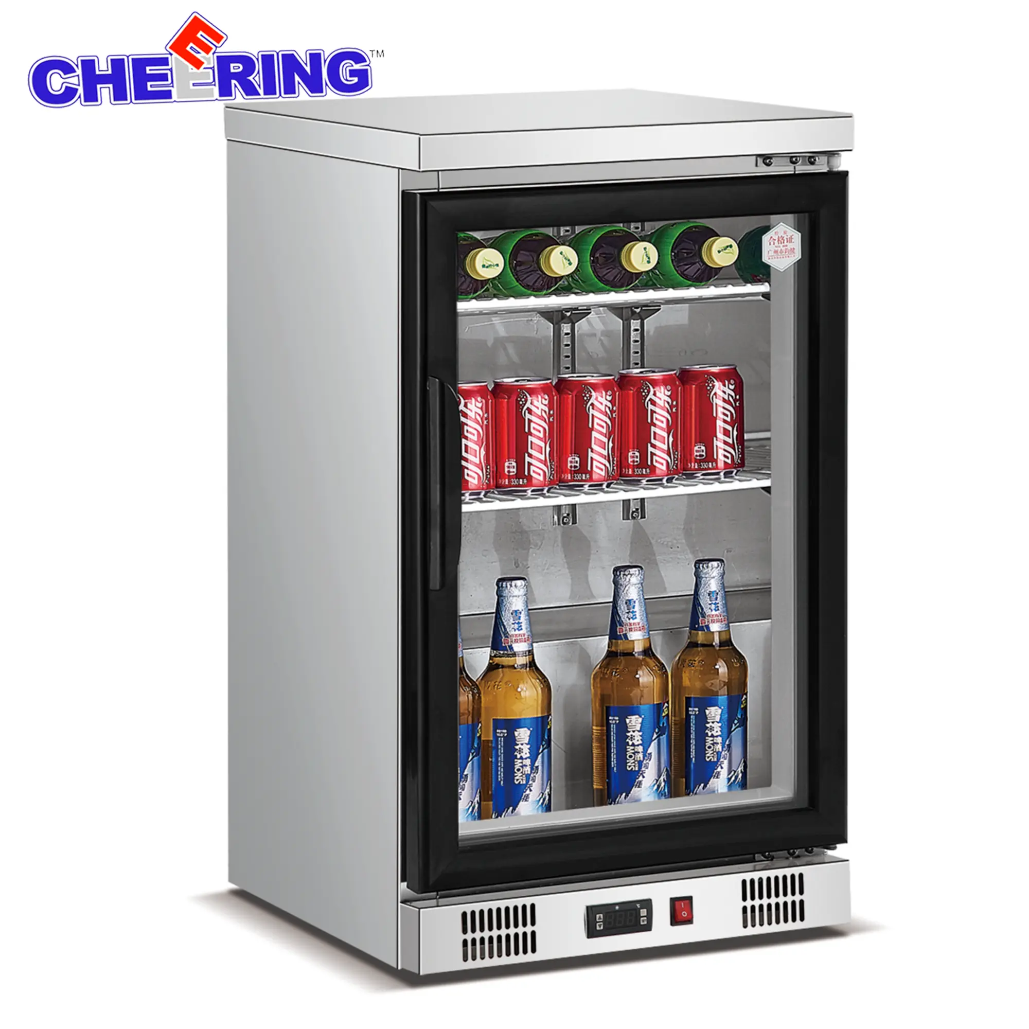 Contra-top enfriador de la puerta de vidrio, mini bar nevera pantalla refrigerador bebidas nevera