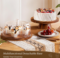 Support à gâteau en bois d'acacia écologique avec couvercle en acrylique transparent de qualité alimentaire pour présentation de desserts sur table de fête - Grande Vente