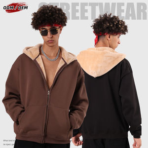 Sudadera con capucha para hombre, de 560 g, cálida, de tejido compuesto de felpa, estilo oversize, con cremallera, para invierno - Product Image 1
