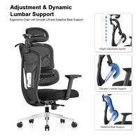 Chaise de bureau ergonomique en maille intégrale pour le personnel, avec accoudoirs 3D, hauteur réglable, siège en mousse haute densité, pivotante pour le bureau