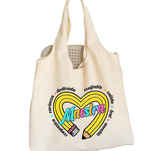Sac à bandoulière en toile pour enseignant bilingue, sac à main, trousse à crayons arc-en-ciel, cadeau d'appréciation en espagnol, grande capacité, style décontracté - Product Image 1