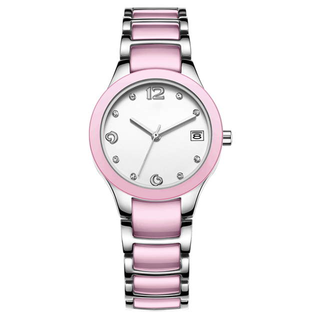 008 Fashion Business Women's Quartz Watch Leisure Ceramic Wristwatches for Women Water Resistance Diamond Inlaid Minimalist Dial