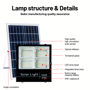 25W 40W 60W <span class=keywords><strong>120W</strong></span> 200W Đèn pha 12 thế hệ máy chiếu ngoài trời nhôm năng lượng mặt trời dẫn lũ chiếu sáng với màn hình hiển thị - Product Image 4